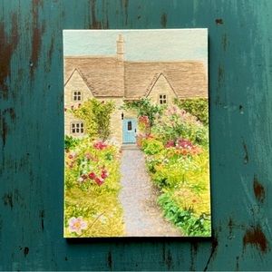 1 Small Country Cottage Painting. Original 3.5” x 5” Gouache on Art Board